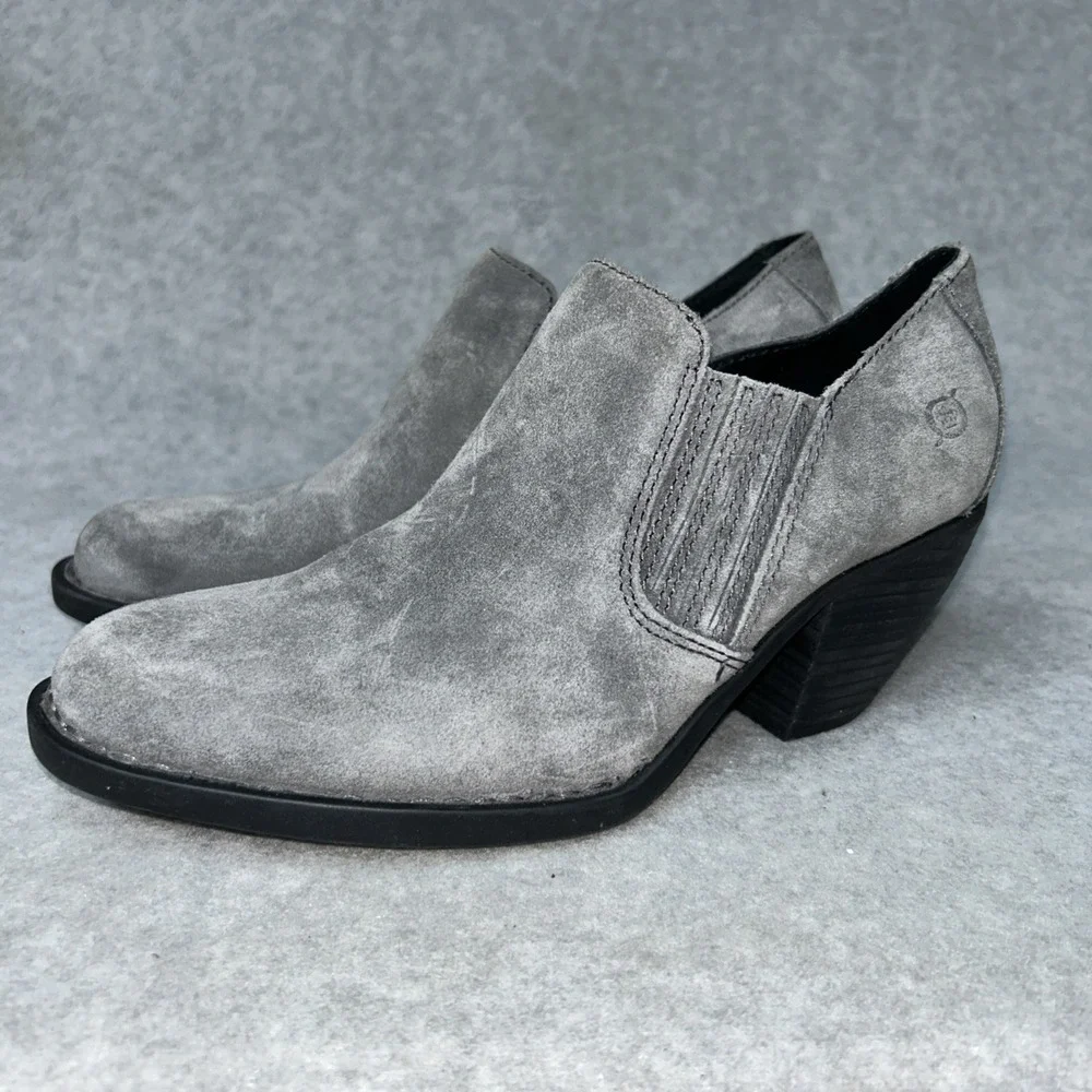New Born Fredrika Ankle Boots Women's 8.5 Grey Suede Western Look‎ Stacked Heel